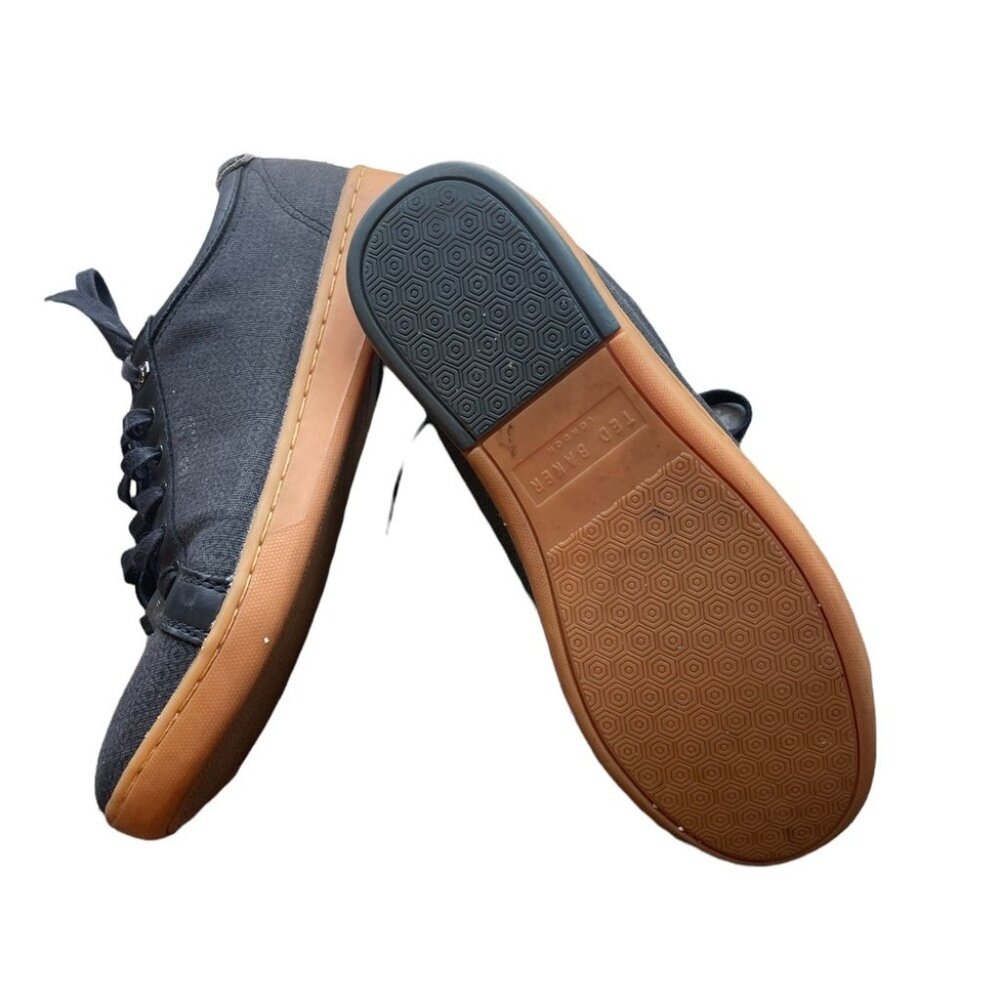 Ted Baker Mens Sneakers Navy Blue Size 7.5 Fabric Rubber Sole Logo Printed